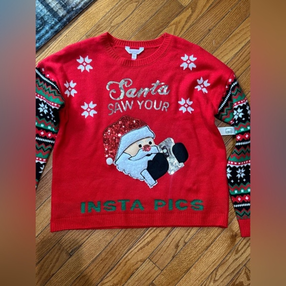Ugly‎ Christmas sweater Santa saw your insta women’s xl 15-17 NWT